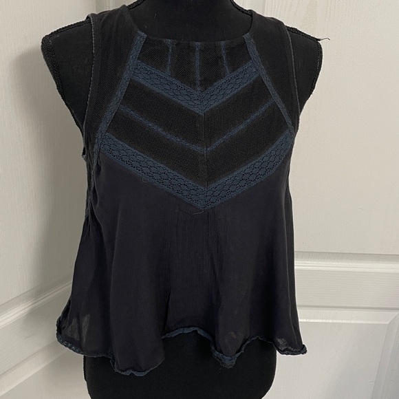 Free People tank top vest XS lace mesh charcoal black - Picture 2 of 10